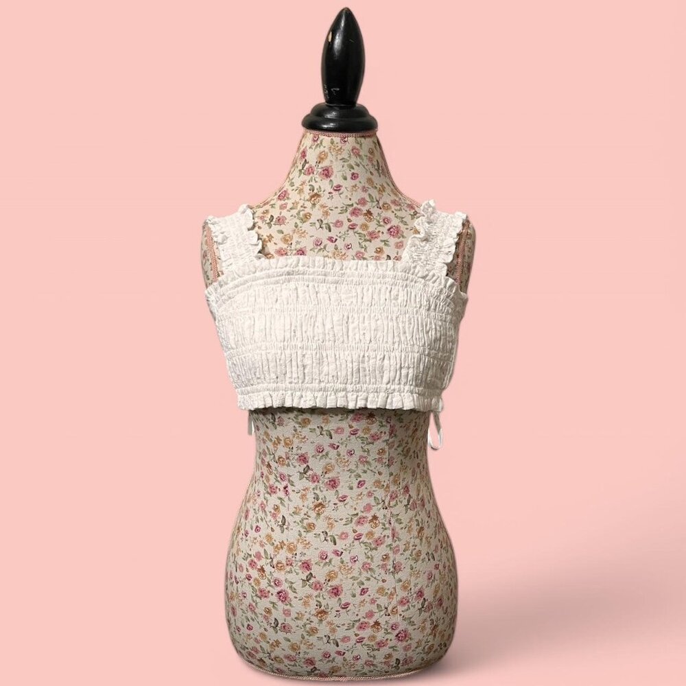 Mink pink White ruffle crop top with adjustable straps  W4